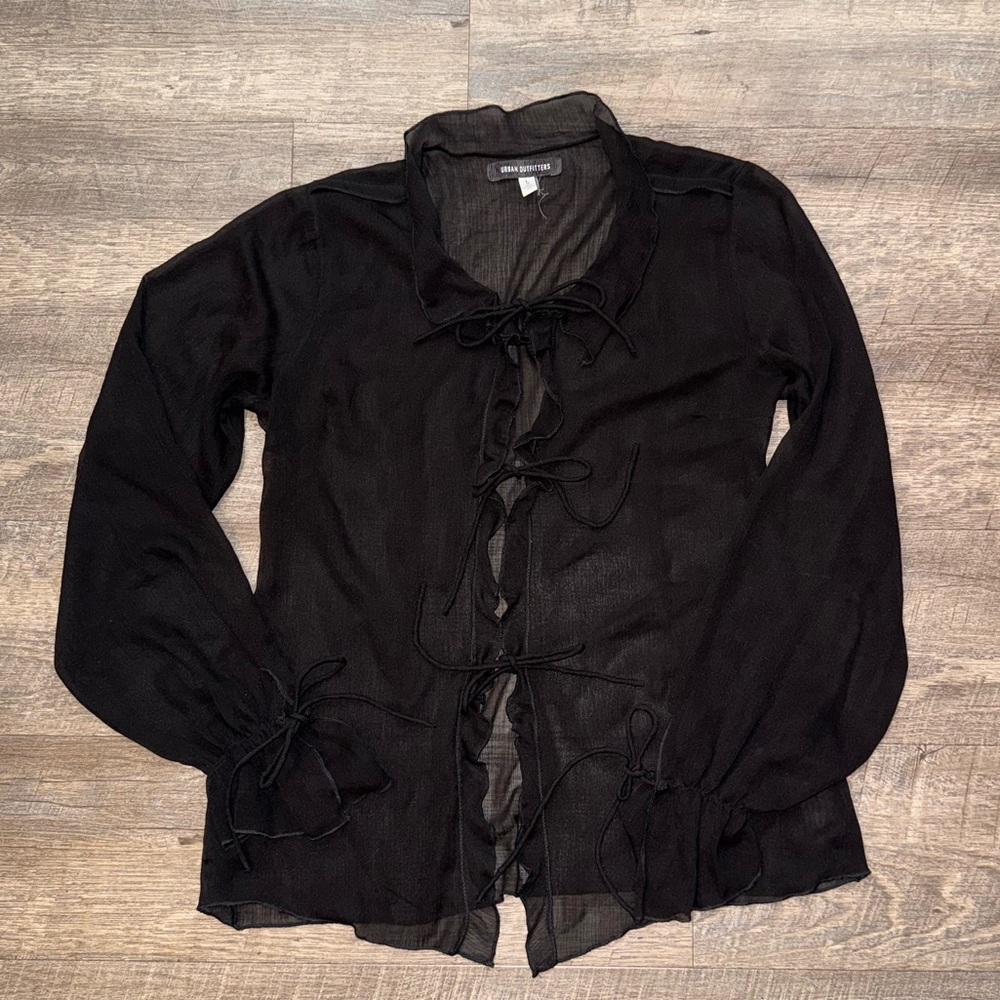 Urban Outfitters Misty Black Tie-Front Blouse